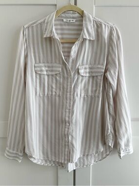 Boho Coastal Striped Button-Down | Soft Lightweight Shirt | Small